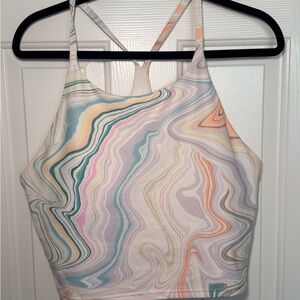 Multicolor Marble Print Women's Athletic Top